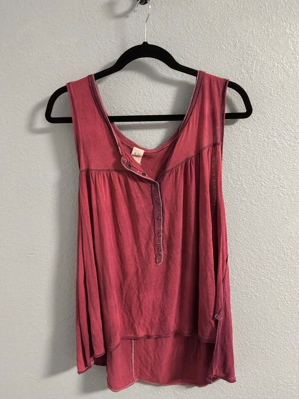 We The Free Tank Top Size S Red Button Henley Sleeveless Boho